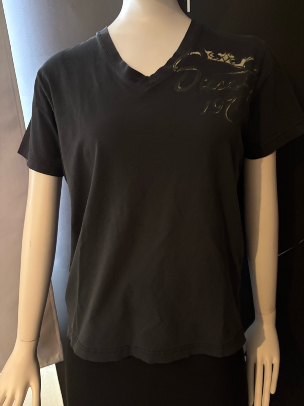 Diesel Black V-Neck Graphic Short Sleeve Tee